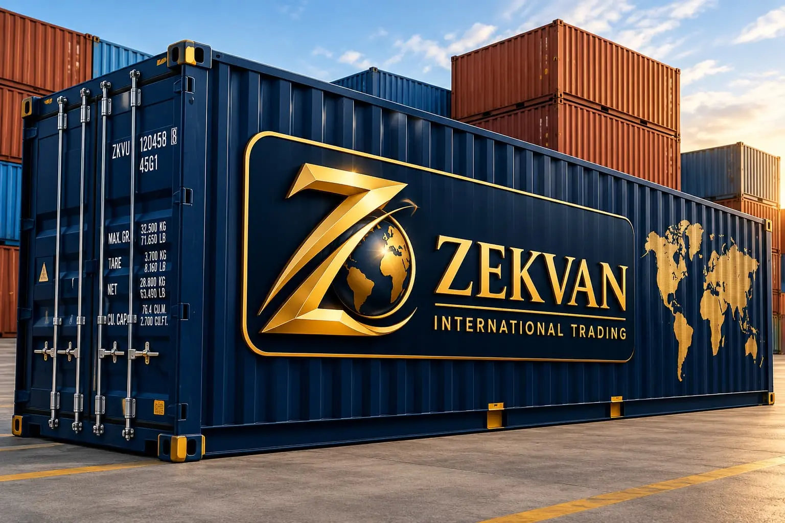 ZEKVAN brand identity on a shipping container